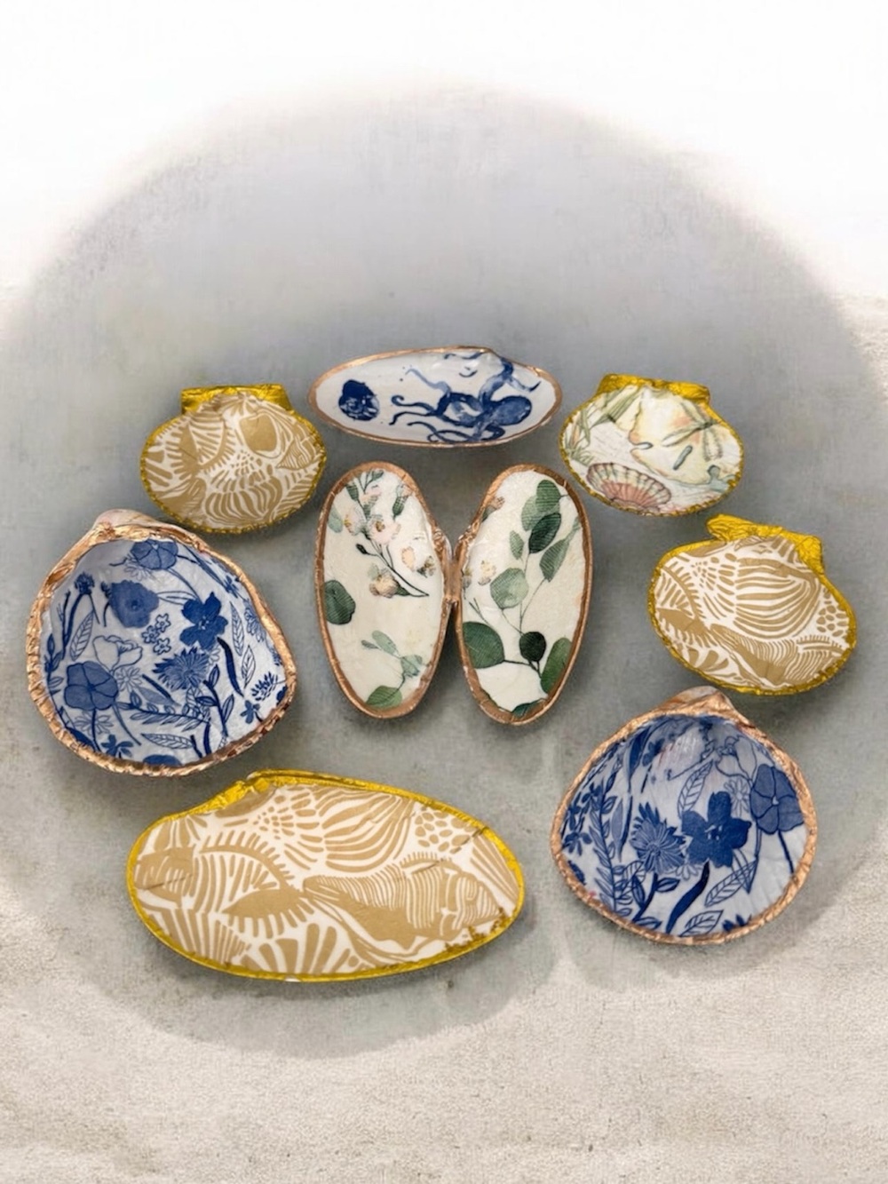 DIY Seashell Decoupage Kit - Make Your Own Gilded Cockle Shell Jewelry Dishes